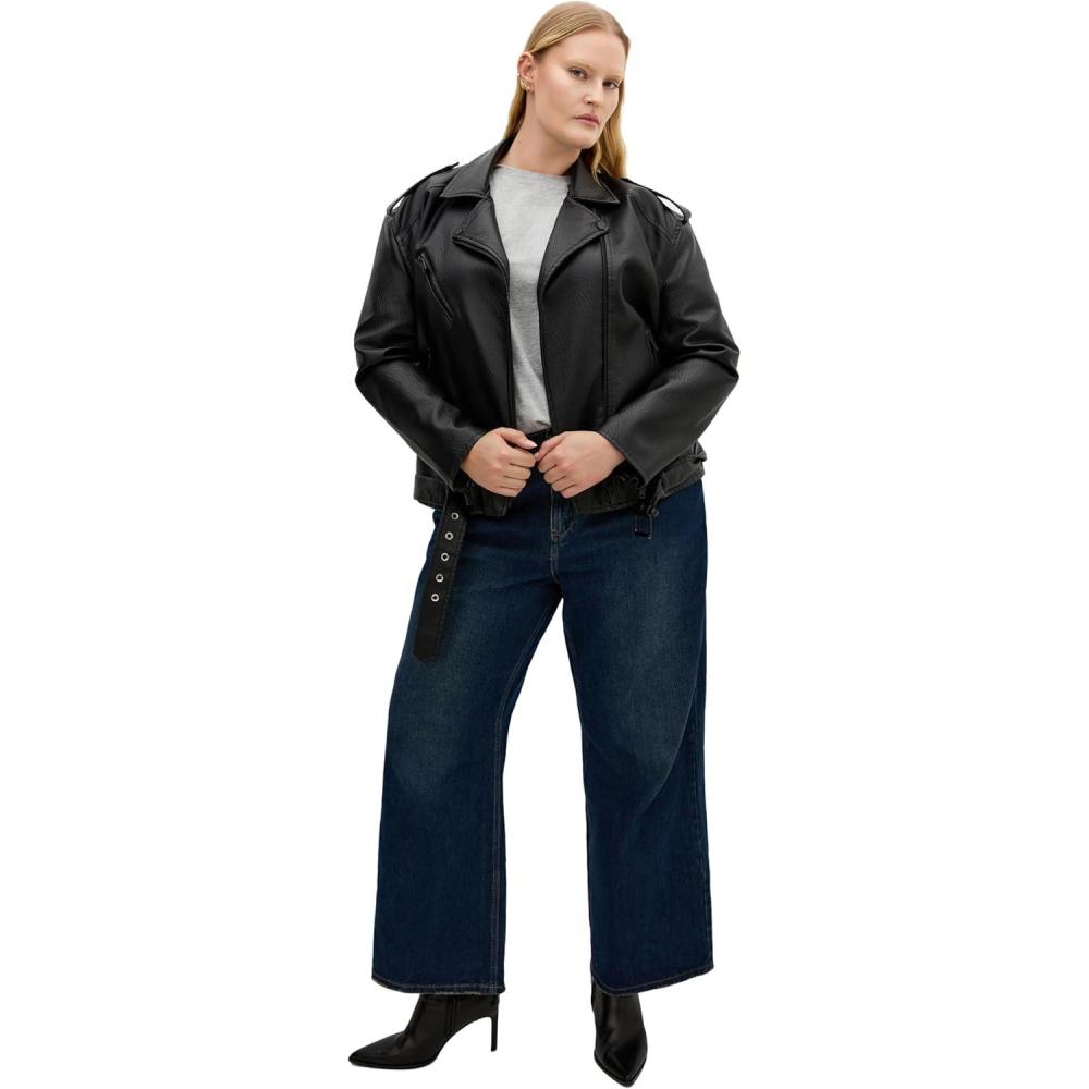 image:imageity Chic Womens Plus Size Jacket Julie Faux Leather BikerBlack