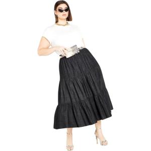 City Chic Plus Size Skirt, Denim Tier Skirt(Black)