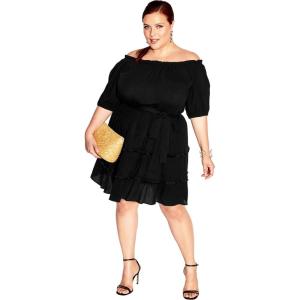 City Chic Womens Dress Fiesta Fringe(Black)