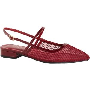 City Chic Women’s Flat-Wide Fit Lily Mesh Ballet(Red)