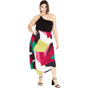City Chic Women’s Plus Size Amaya Asymmetrical Harmonica Pleat Print Skirt(Standout Geo)