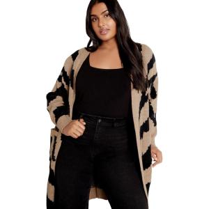 City Chic Women’s Plus Size Earn Your Stripes Cardigan(Black/Ivory)