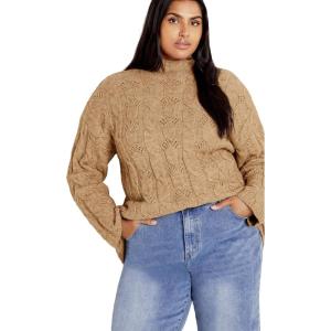 City Chic Women’s Plus Size Jumper – Iris Cable(Caramel)