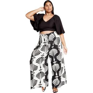 City Chic Women’s Plus Size Pant – Peta Print Tie Waist(Empress)