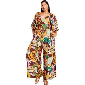 City Chic Women’s Plus Size Pant – Peta Print Tie Waist(Opulent Foligae)