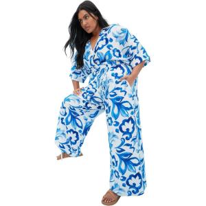 City Chic Women’s Plus Size Pants – Resort Wide Print(Mykonos)