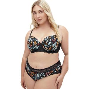 City Chic Women’s Plus Size Panty – Hailey Cheeky Print(Black Floral Print)