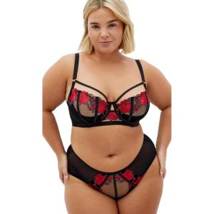 City Chic Women’s Plus Size Shorty – Serena Ouvert(Black/Red)