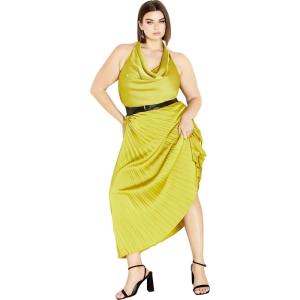 City Chic Women’s Plus Size Skirt – Amaya Asymmetrical Harmonica Pleat(Chartreuse)