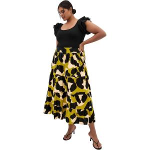 City Chic Women’s Plus Size Skirt – Tiered Maxi(Green Print)