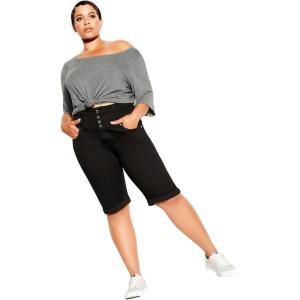 City Chic Women’s Short-Knee Hi Waist Cuff(Black)