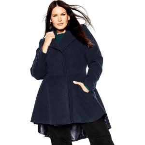 City Chic womens City Chic Plus Size Coat Hi Lo Frill(Navy)