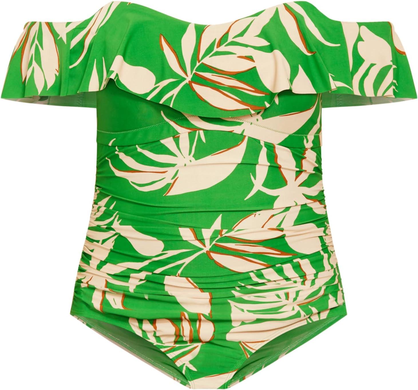 image:imageCity Chic Womens Ingrid Ruffle Print 1 PieceJade Ingrid Prt