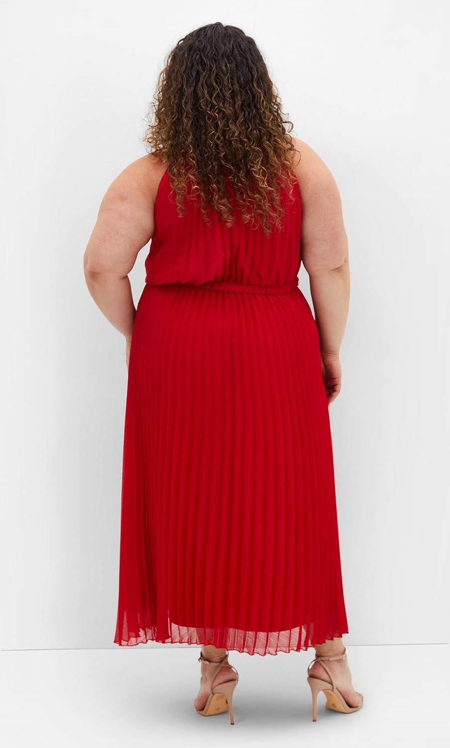 image:imageCity Chic Womens Plus Size Cocktail Dress Ruby Halter Pleated MidiRed