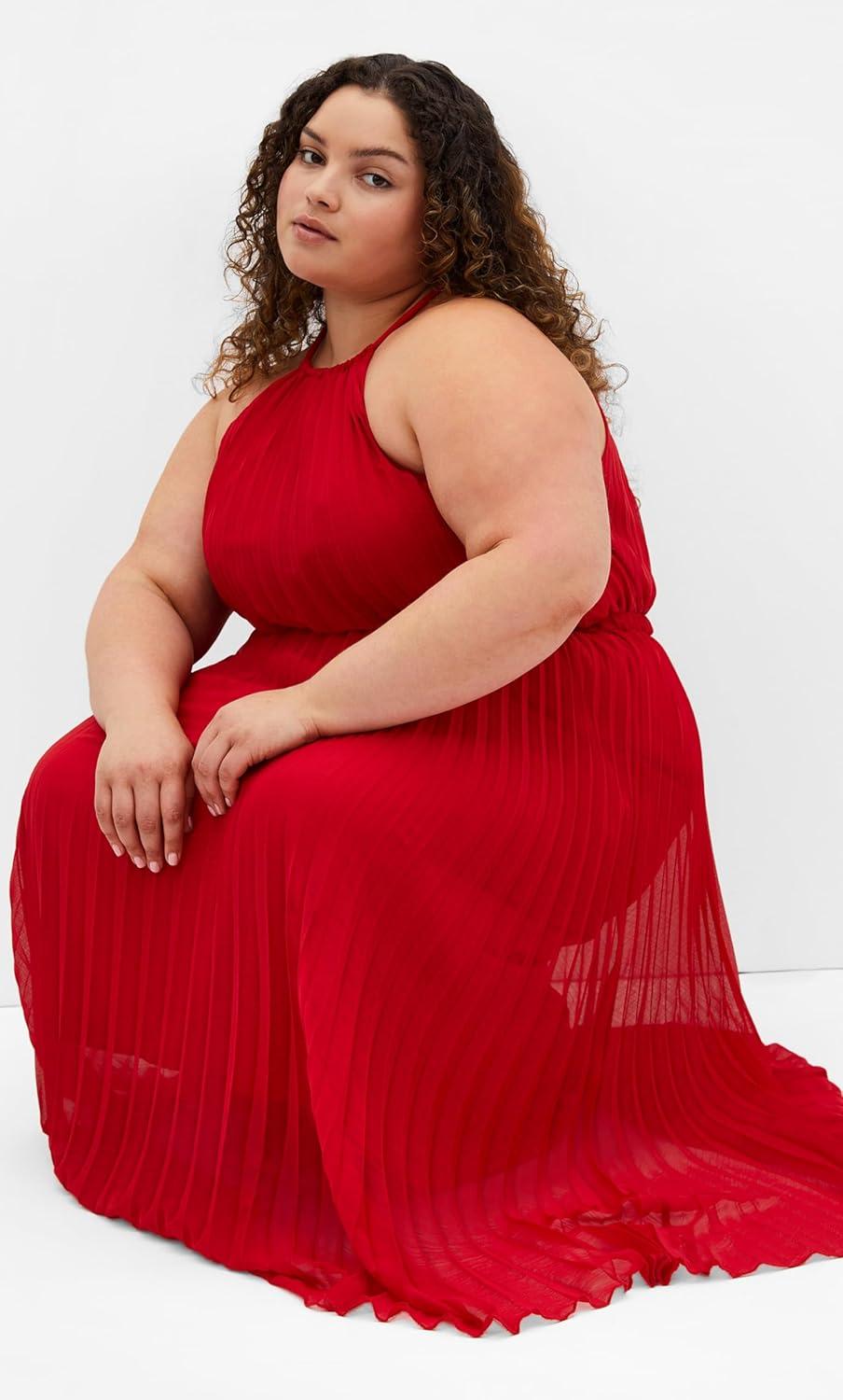 image:imageCity Chic Womens Plus Size Cocktail Dress Ruby Halter Pleated MidiRed
