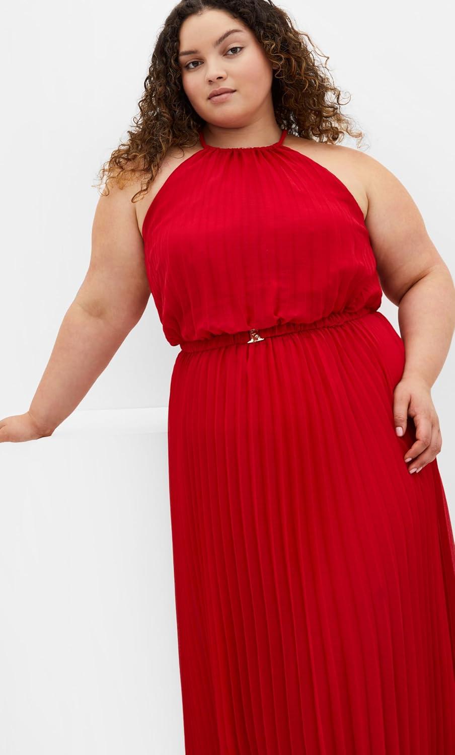 image:imageCity Chic Womens Plus Size Cocktail Dress Ruby Halter Pleated MidiRed