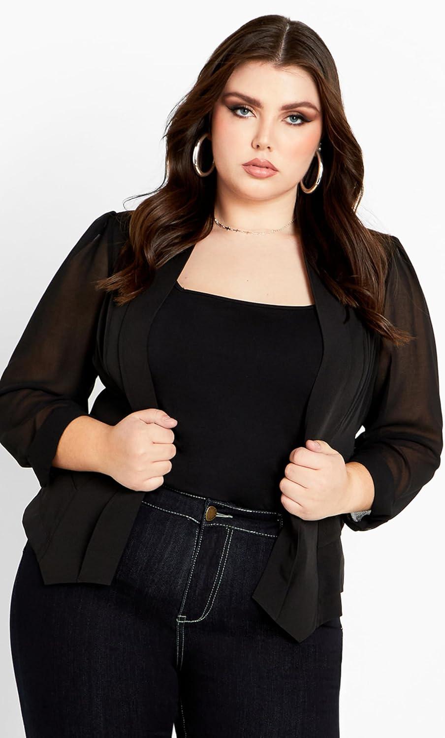 image:imageCity Chic Womens Plus Size Drapey Sheer Chiffon Blazer Jacket