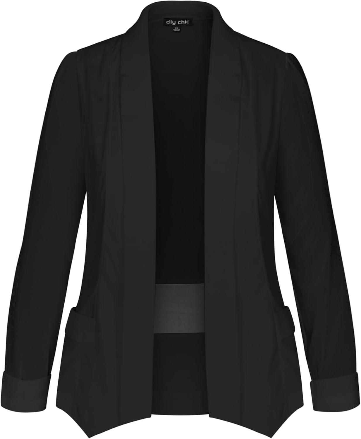 image:imageCity Chic Womens Plus Size Drapey Sheer Chiffon Blazer Jacket