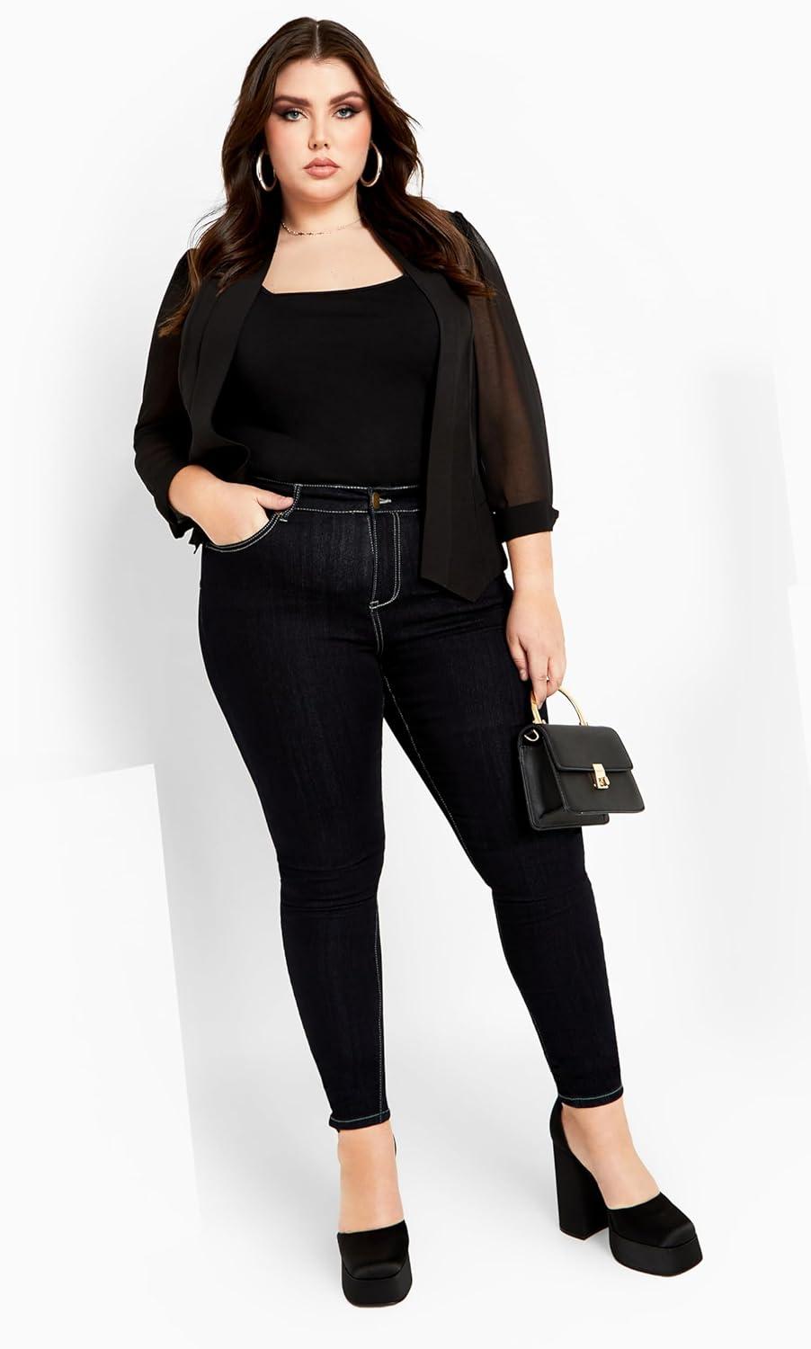 image:imageCity Chic Womens Plus Size Drapey Sheer Chiffon Blazer Jacket