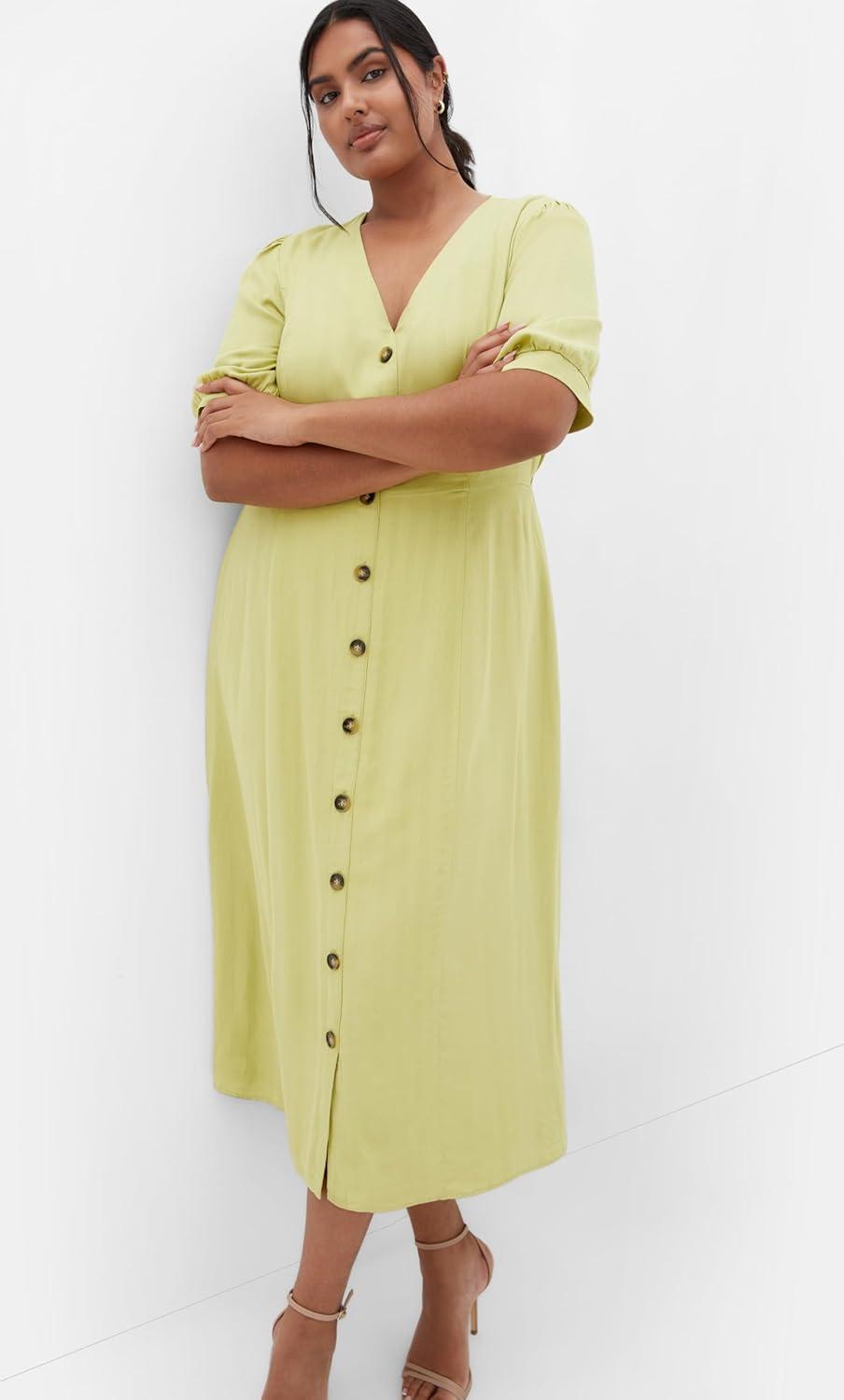image:imageCity Chic Womens Plus Size Dress Charli Button MidiLight Khaki