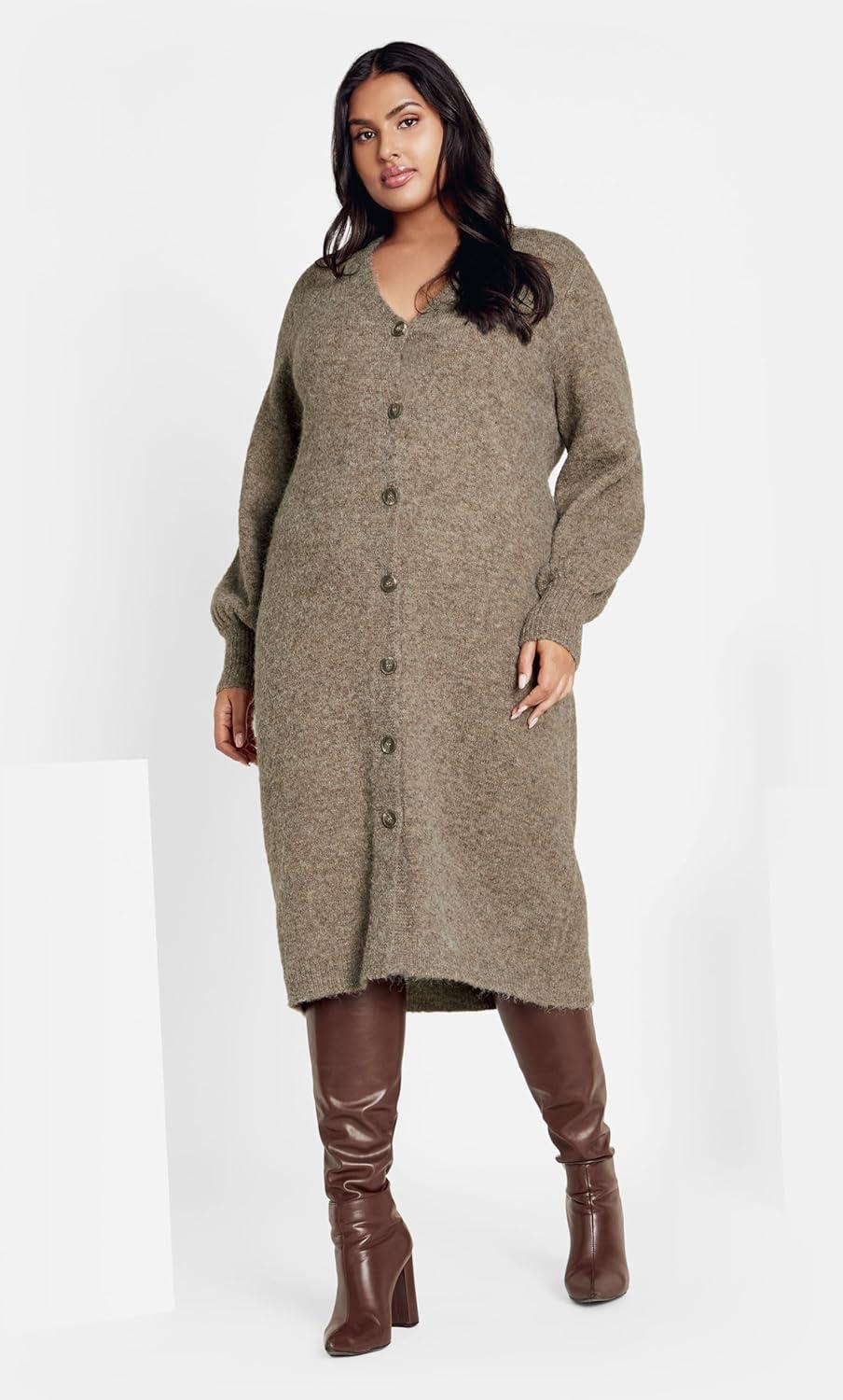 image:imageCity Chic Womens Plus Size Dress Eleni Cardigan MidiTaupe Marle