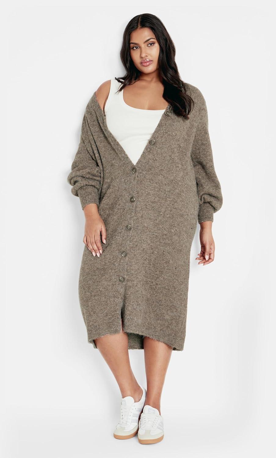 image:imageCity Chic Womens Plus Size Dress Eleni Cardigan MidiTaupe Marle