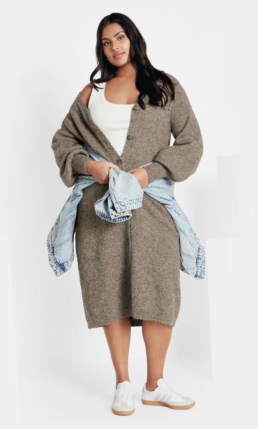 image:imageCity Chic Womens Plus Size Dress Eleni Cardigan MidiTaupe Marle
