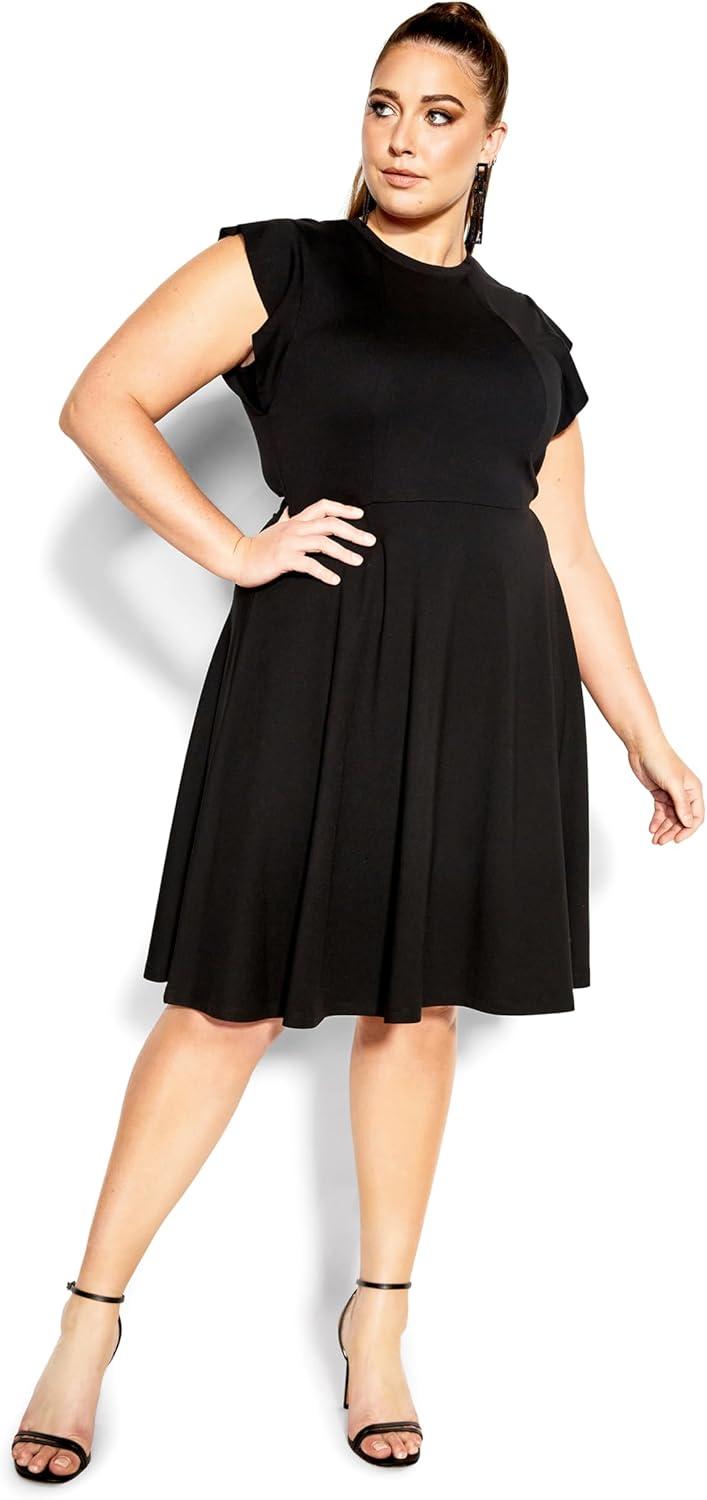 image:imageCity Chic Womens Plus Size Dress Frill ShoulderBlack