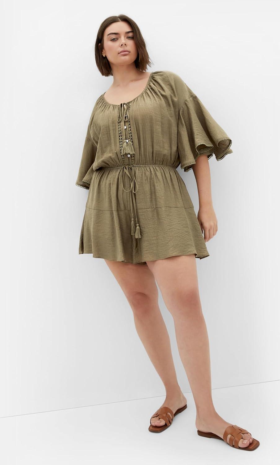 image:imageCity Chic Womens Plus Size Playsuit Harlow Lace EmbroideredKhaki