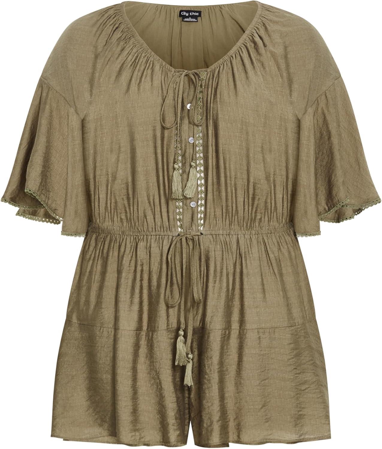 image:imageCity Chic Womens Plus Size Playsuit Harlow Lace EmbroideredKhaki