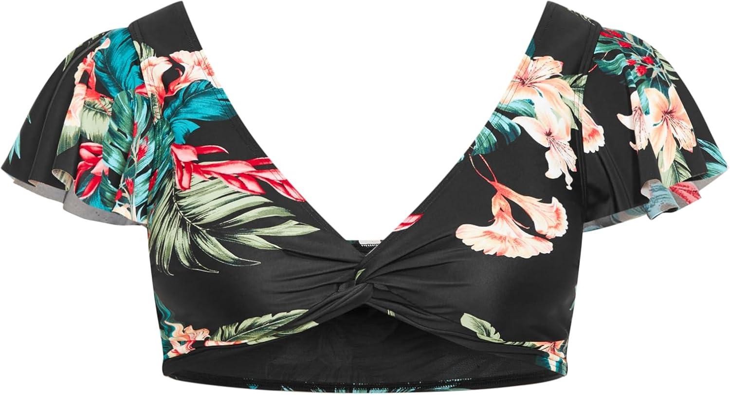 image:imageCity Chic Womens Plus Size Top Ingrid Cap Sleeve PrintBlack Ingrid Print