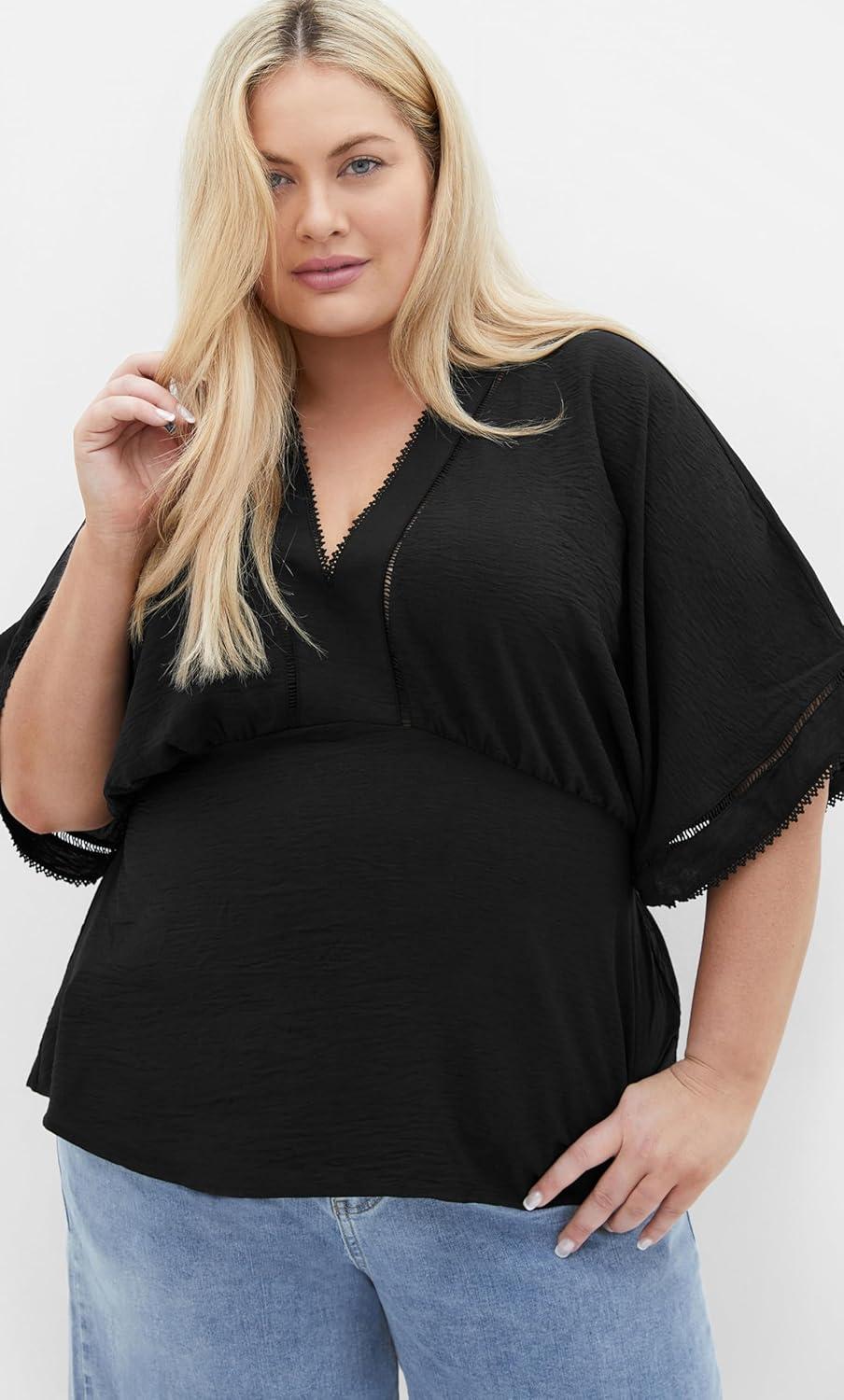 image:imageCity Chic Womens Plus Size Top Island Sun V Neck EmbroideredBlack