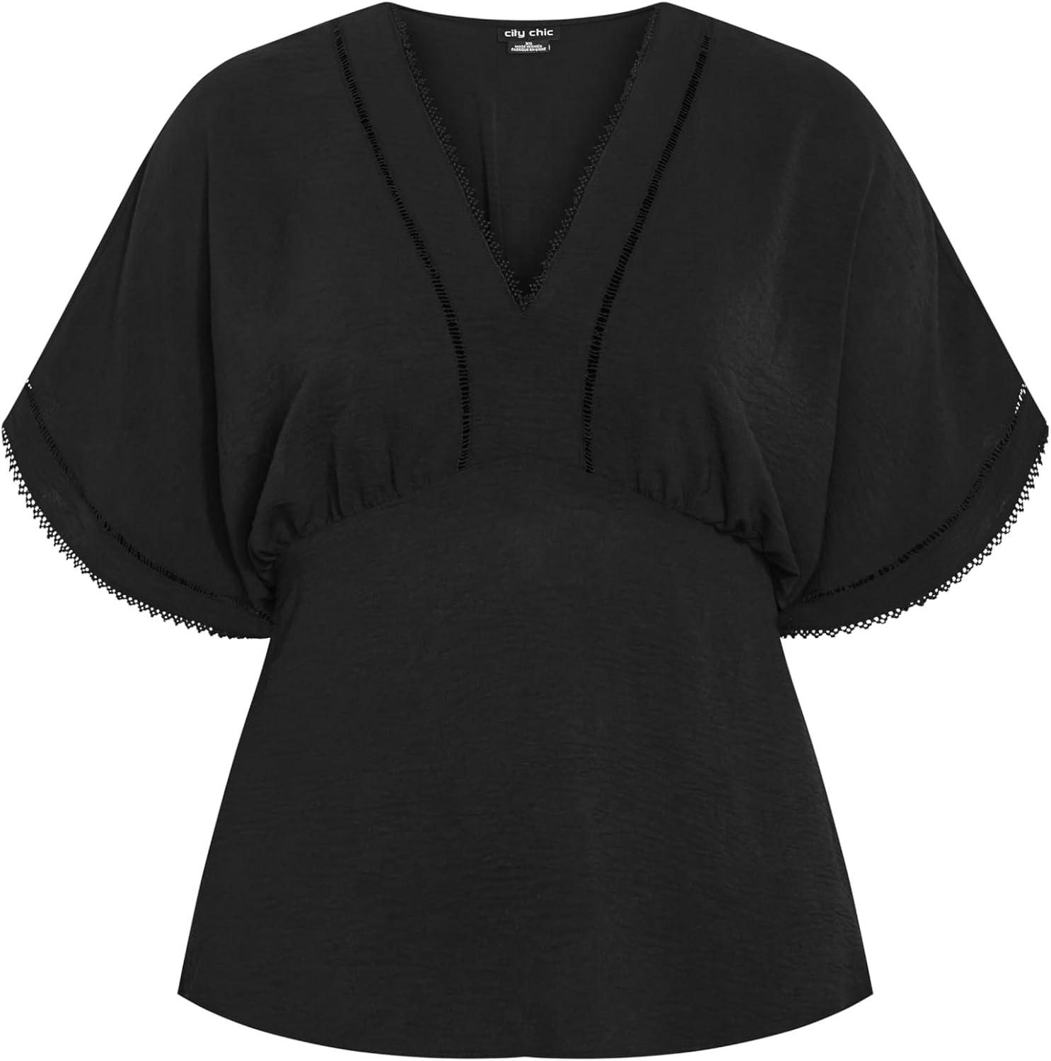 image:imageCity Chic Womens Plus Size Top Island Sun V Neck EmbroideredBlack