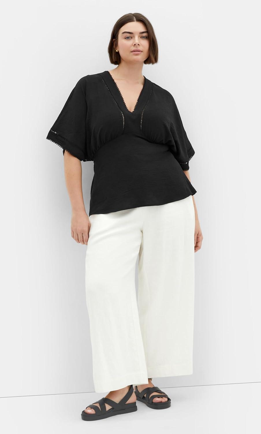 image:imageCity Chic Womens Plus Size Top Island Sun V Neck EmbroideredBlack