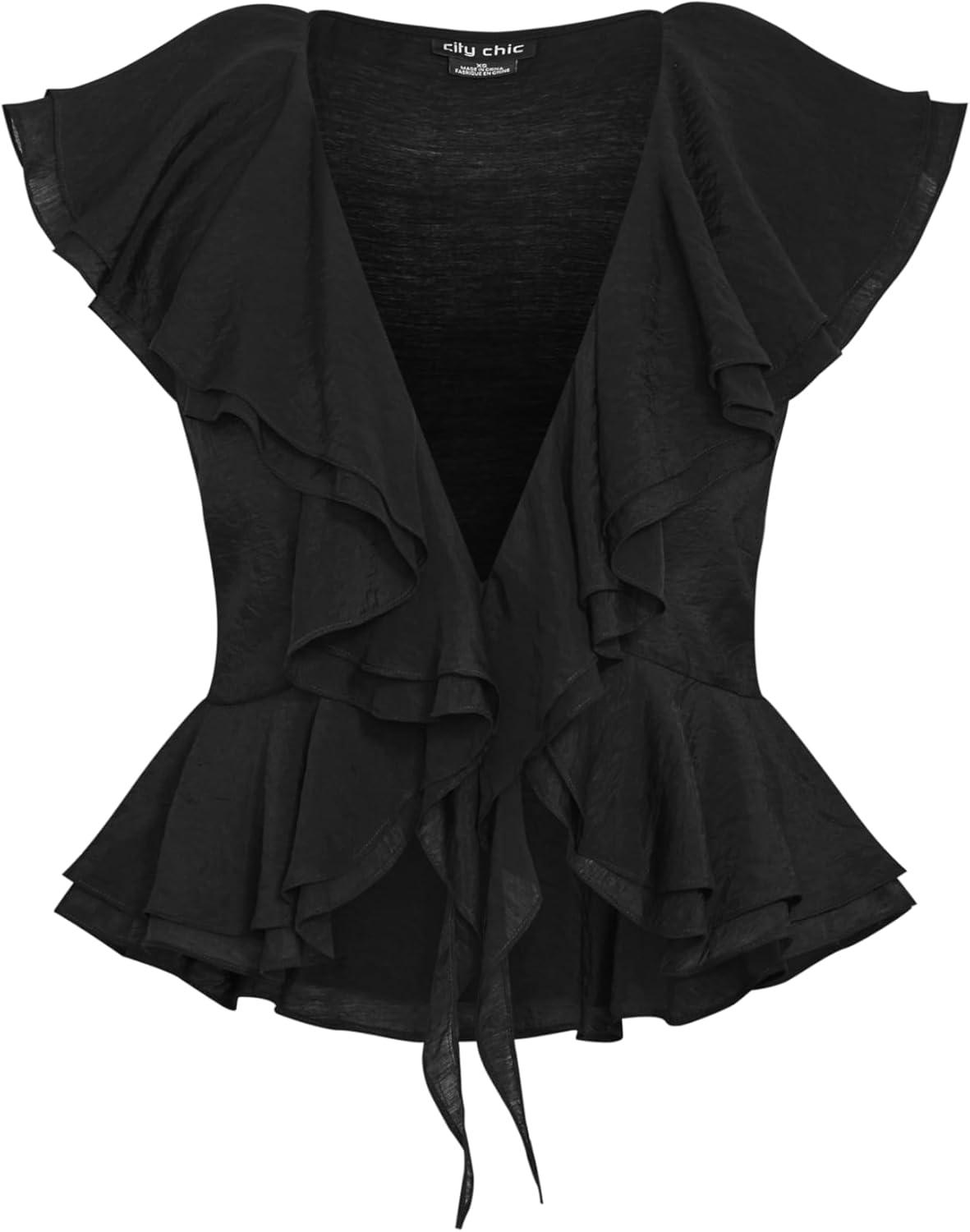 image:imageCity Chic Womens Plus Size Top Sweet RuffleBlack