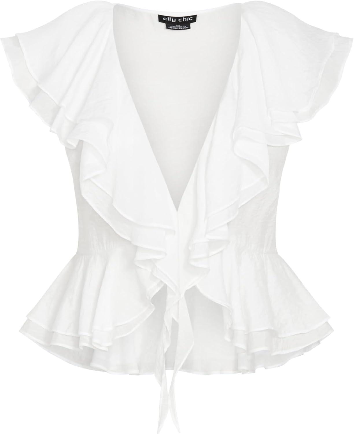 image:imageCity Chic Womens Plus Size Top Sweet RuffleIvory