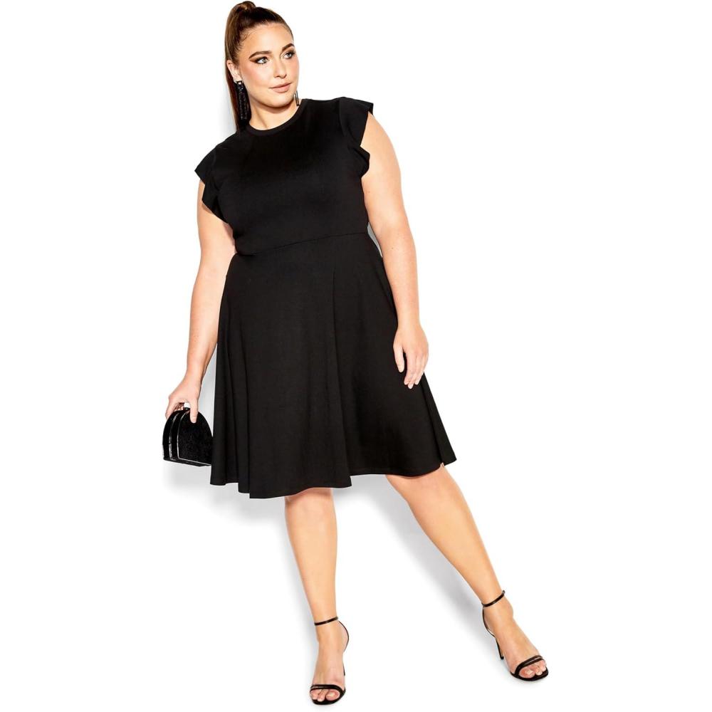 image:imageCity Chic Womens Plus Size Dress Frill ShoulderBlack