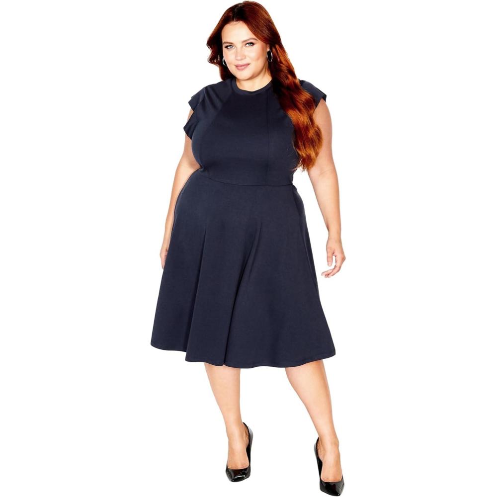 image:imageCity Chic Womens Plus Size Dress  Frill ShoulderNavy