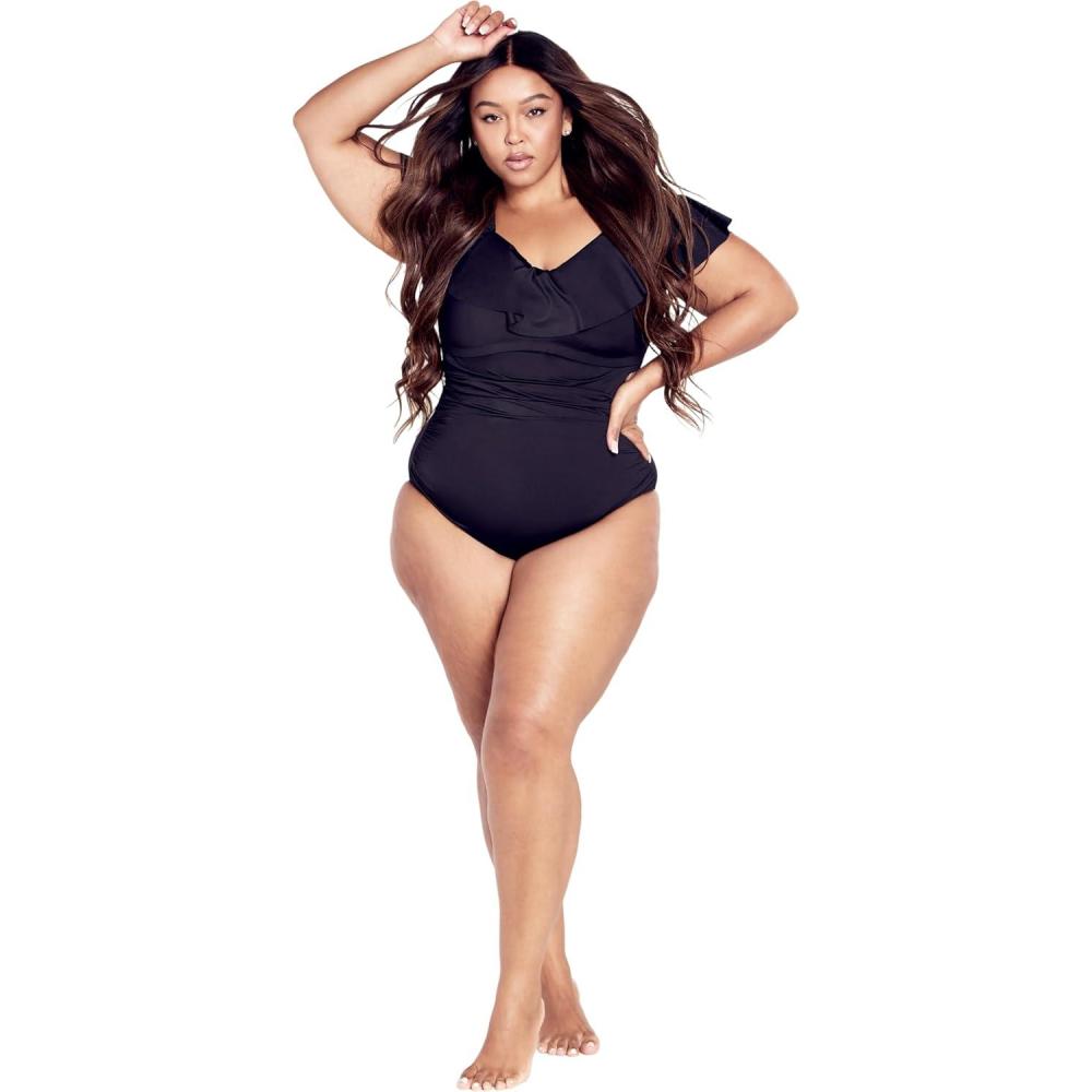 image:imageCity Chic Womens Plus Size Ingrid Ruffle 1 PieceBlack