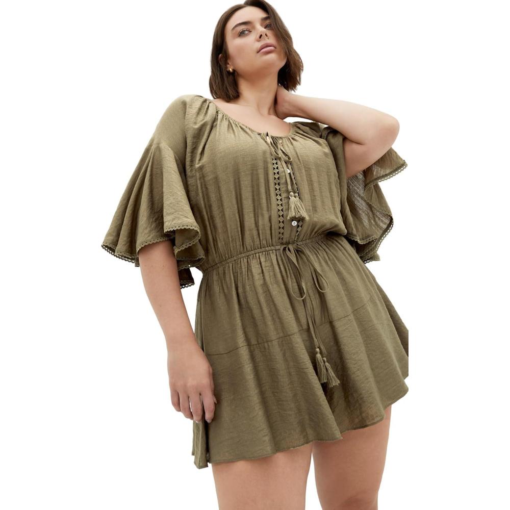 image:imageCity Chic Womens Plus Size Playsuit Harlow Lace EmbroideredKhaki