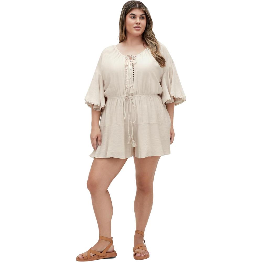 image:imageCity Chic Womens Plus Size Playsuit  Harlow Lace EmbroideredOat