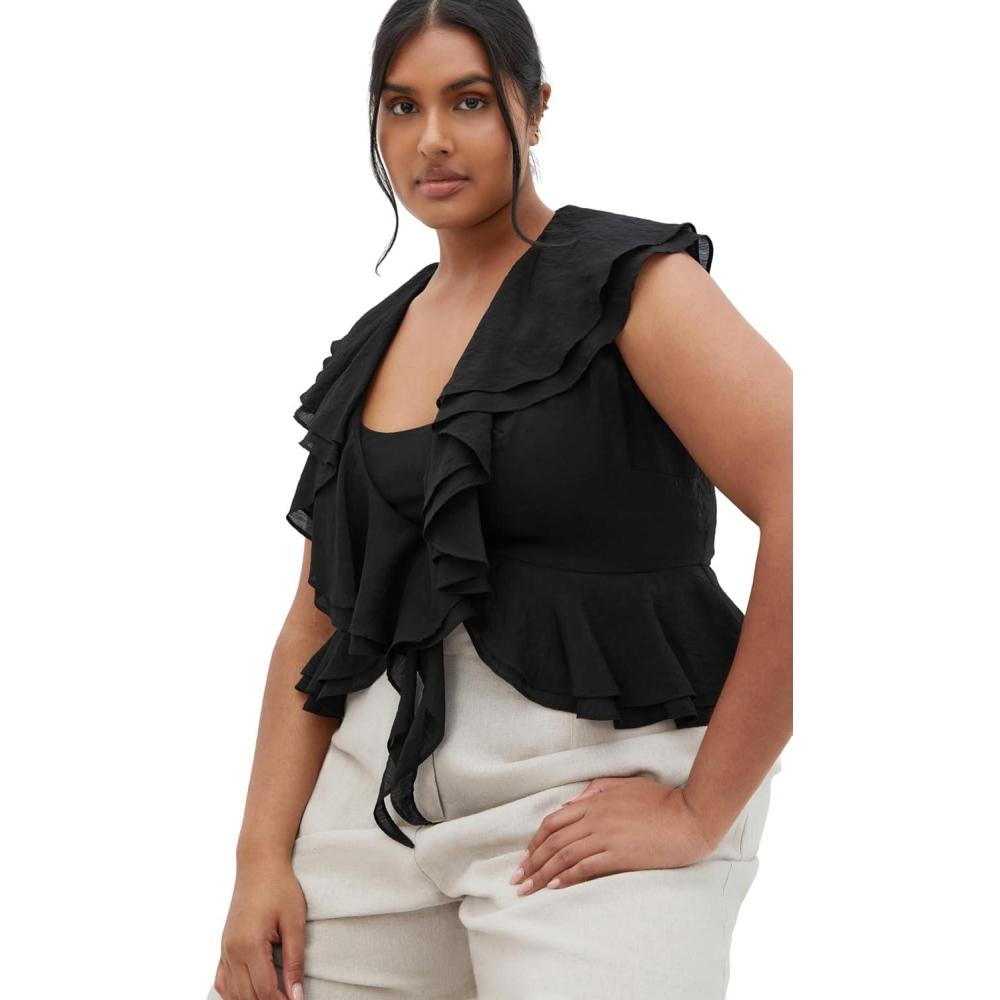 image:imageCity Chic Womens Plus Size Top  Sweet RuffleBlack