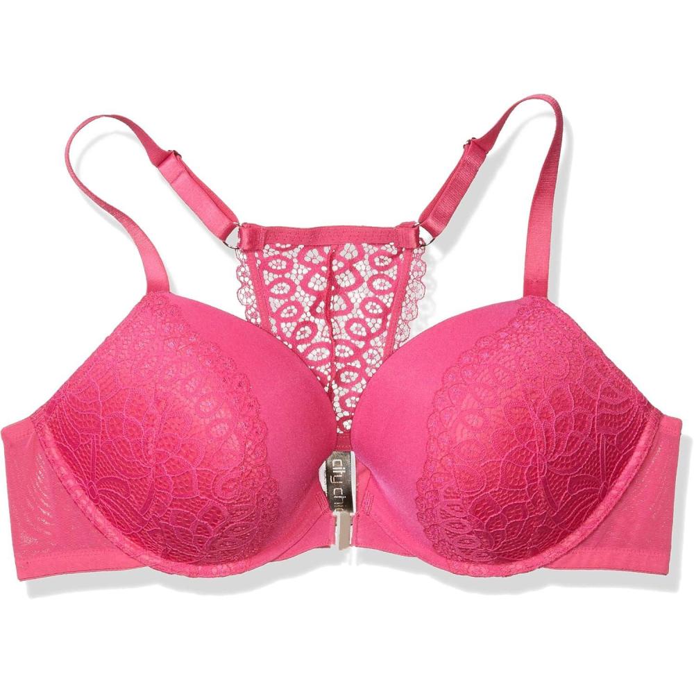 image:imageCity Chic Womens Push Up Style Bra with Front Clasp and Lace DetailDd Hot Pink