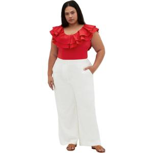 CITY CHIC Plus Size Bodysuit, Frill Shoulder Bodysuit(Red)