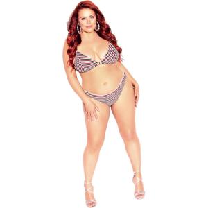 City Chic CCX Women’s Plus Size Top- Daisy Print Bikini(Red Stripe)