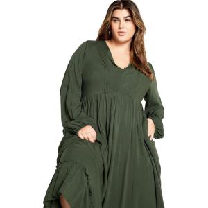 City Chic Plus Size Dress, Alena Maxi Dress(Khaki)
