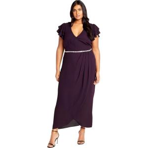 City Chic Plus Size Dress, Enya Maxi Dress(Spiced Plum)