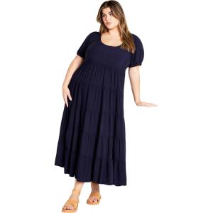 City Chic Plus Size Dress, Mila Plain Dress(Navy)