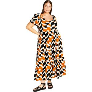 City Chic Plus Size Dress, Mila Print Dress(Black Mystic)