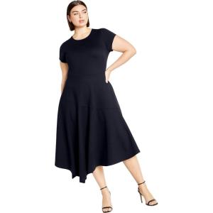 City Chic Plus Size Dress, Ponte Flare Dress(Navy)